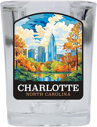 R and R Imports Charlotte North Carolina Design A Souvenir - Vaso de chupito cuadrado de 2.5 onzas