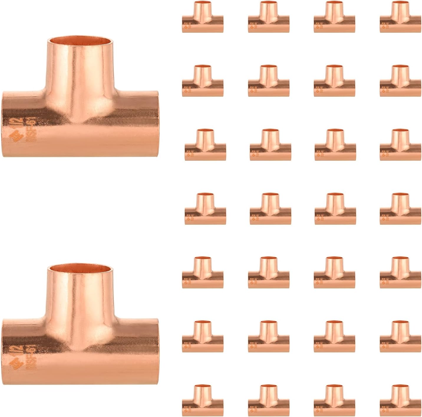 30-Pack HeSun Copper Fittings, 1/2"X1/2"X1/2" Copper Tee, C x C x C with Sweat Solder Connection(COPPER010)