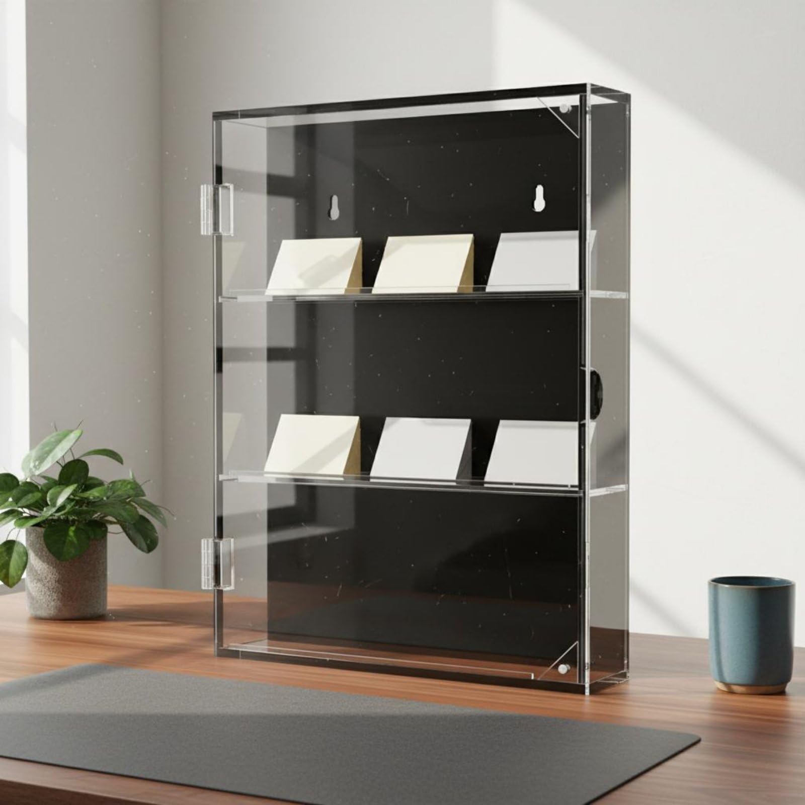 Vitrine Cartes Acrylique Boîte Présentation Coffret Exposition Cadre en Acrylique Dur et Cristallin Protection des Cartes Contre la Décoloration , Vertical 3 Niveaux