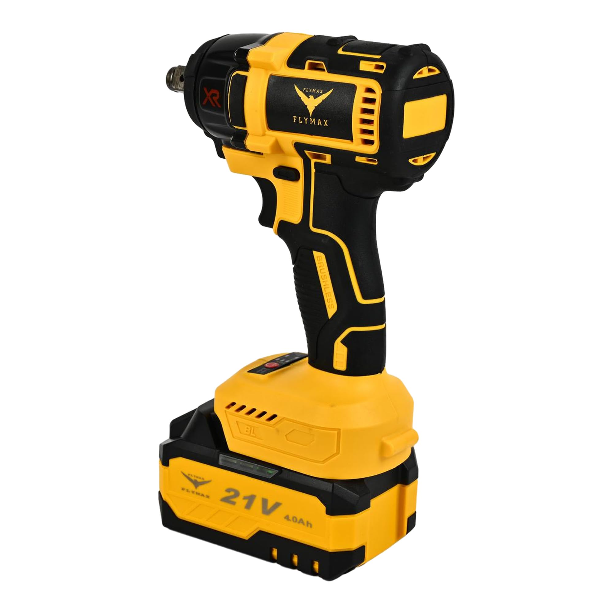 HYCO Label Flymax Cordless Impact Wrench, 21V, 350 Nm Torque, 4.0Ah Batteries, 1/2-inch Drive with LED Light and Accessories Kit Made in Taiwan 2