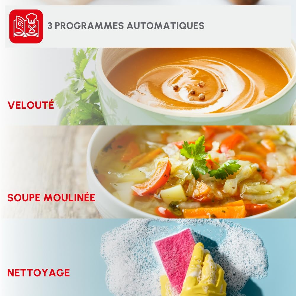 Moulinex Blender mixeur, Soupe maker, 1100 W, Bol 2 L, Lames inox, 3 programmes automatiques, Mode manuel, Mixage parfait, Soupes, Smoothies, Fabriqué en France, Soup&Plus LM924500