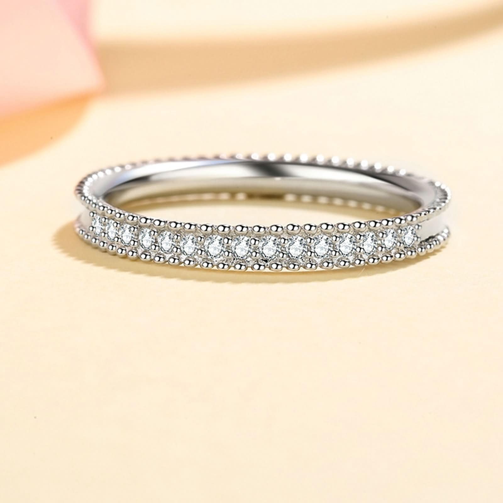 Anello Fedina di Oro Bianco Donna 9K / 14K / 18K, Mezza Eternità con Diamante Sintetico da 0,15ct, Donna Anelli Fedi Nuziali in Argento