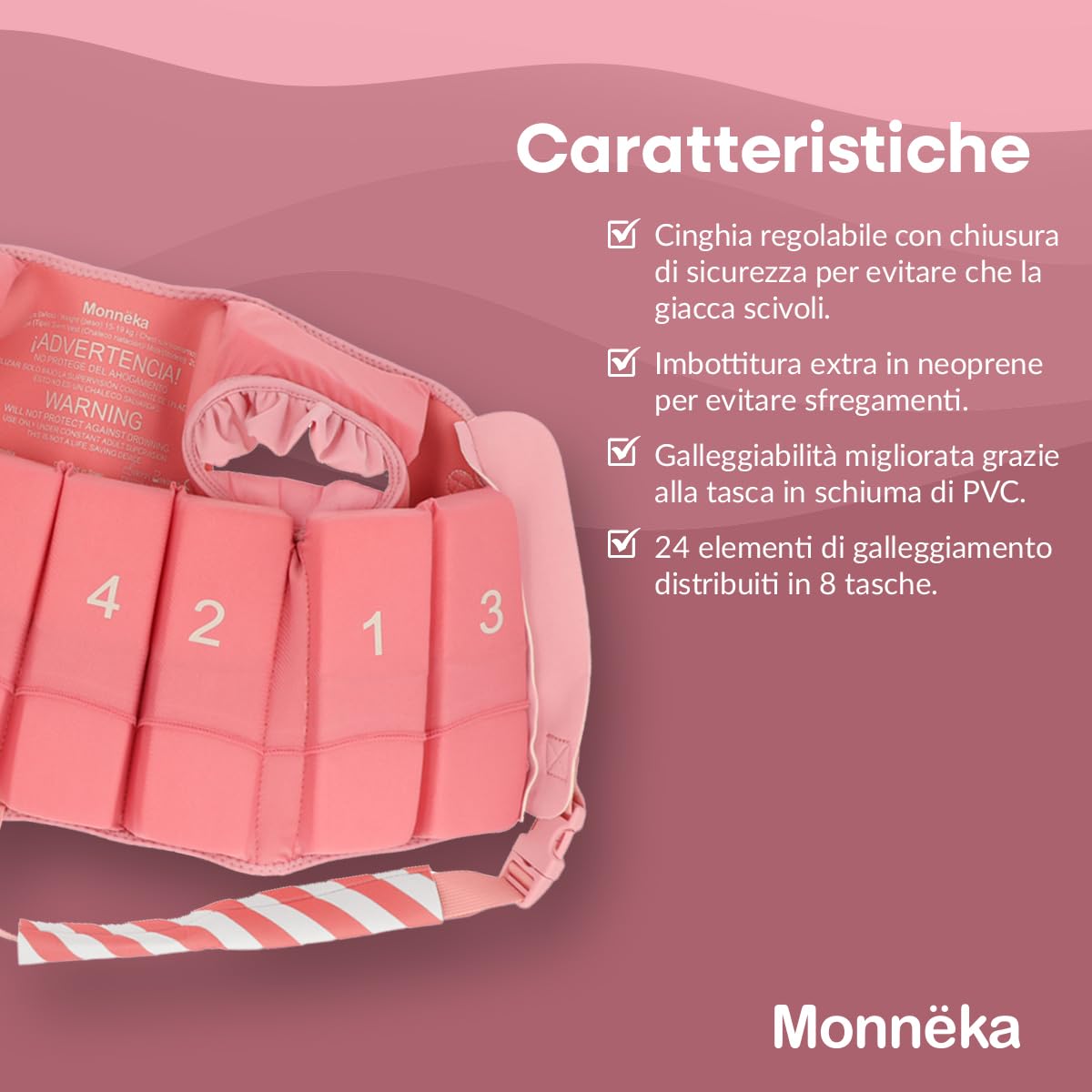 Giubbotto Salvagente Bambino in Neoprene | Gilet da Nuoto Galleggiante per Bambini | Cinghia di Sicurezza Brevettata | Galleggiabilità Regolabile 24 Elementi | 1 a 6 Anni