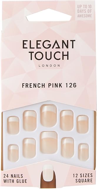 Elegant Touch - French Nails - Pink - 126 - Short - Square Shape, 25 Count (Pack of 1)