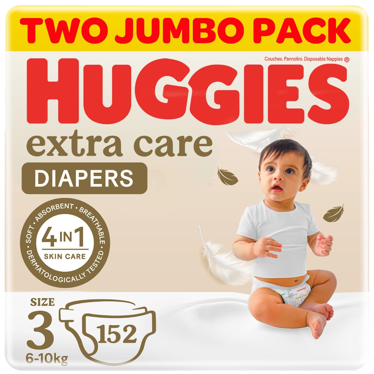 Huggies Extra Care, Size 3, 6-10 kg, Twin Jumbo Pack, 152 Diapers