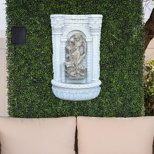 Image of XBrand 30.3 inch Solar Outdoor Wall Water Fountain with Gold Flower Maiden Statue, Cascading Antique Stone Design, Garden & Patio Waterfall Feature, Polyresin Construction, Cream White