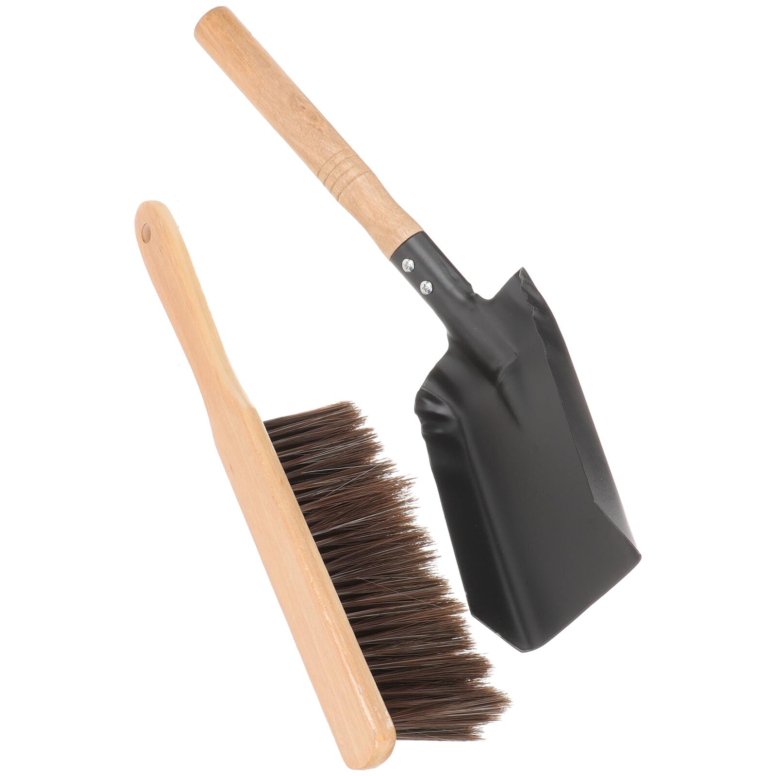 ULTECHNOVO Set Attrezzi per Caminetto Pala e Spazzola in Ferro e Legno, Accessori la Pulizia Domestica di Cenere, Impugnatura Lunga Ergonomica e Foro per Appendere, Multiuso per Stufa e Stufa