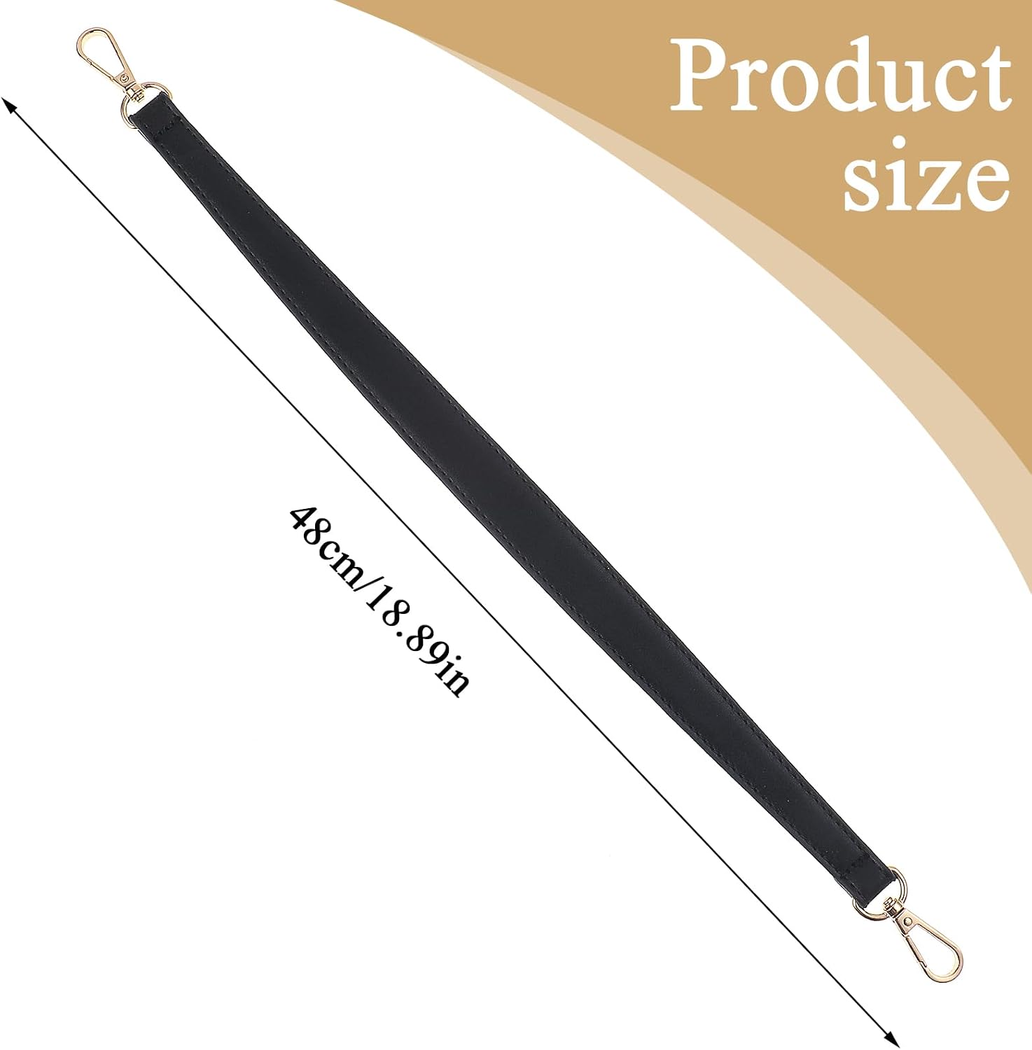 Black Short Handbag Handle Strap, PU Leather Purse Handle 19 Inch Shoulder Bag Strap Replacement with Swivel Clasps for Wallet Tote Shoulder Bag
