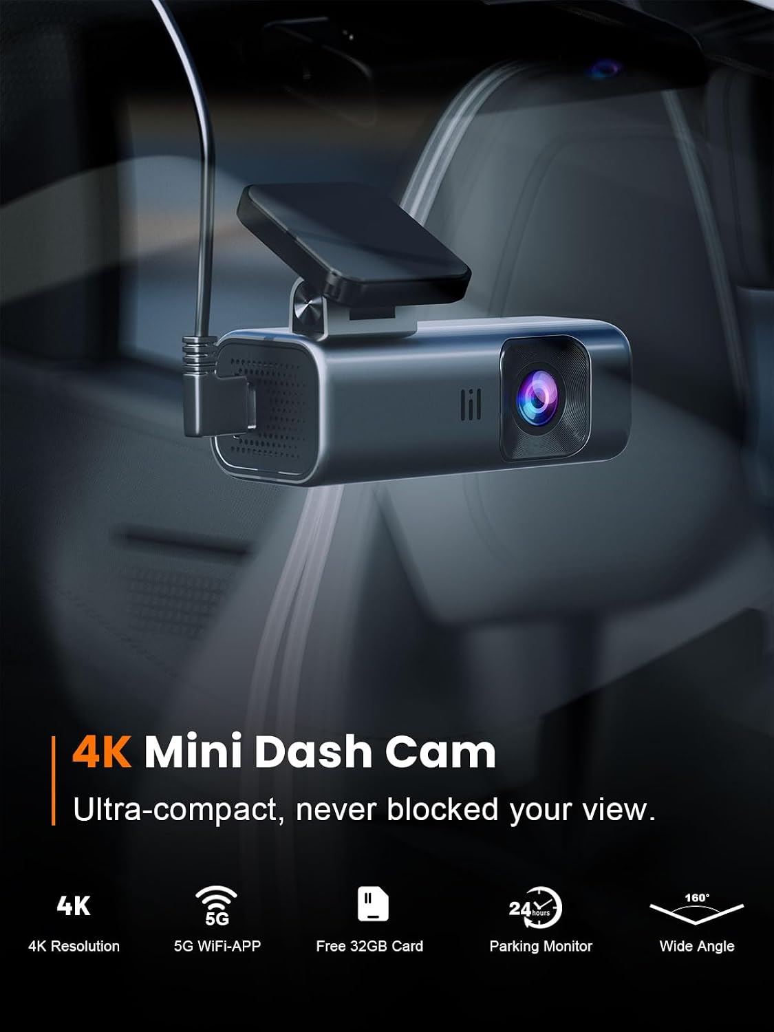 Camara Dash Galphi 4K pa tu carro con WiFi 5G, vision nocturna y monitoreo 24h 3