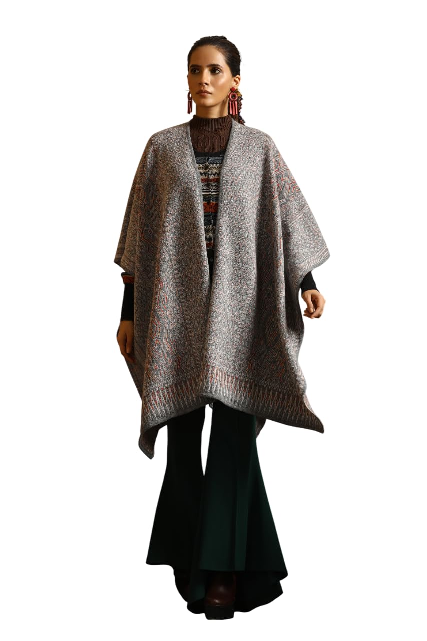 Stylish Women’s Cape | Draped Shawl Style Open Front Layer | Structured Textured Fabric with Contrast Border | Refined Indo-Western Fashion Wrap-image-28