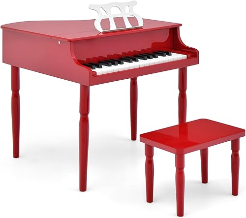 Costzon Piano clásico para niños, piano de cola de madera de 30 teclas con soporte de música y banco, mini juguete musical para niños, ideal para
