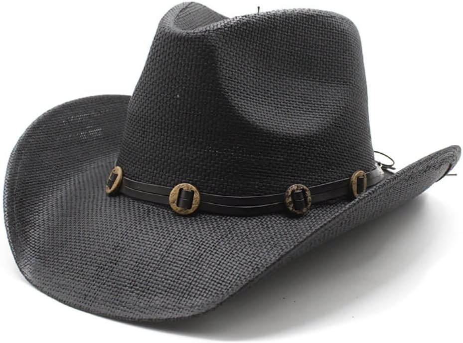 Western Cowboy Hat, Natural Straw, Brown Leather Band with Horseshoe Accents