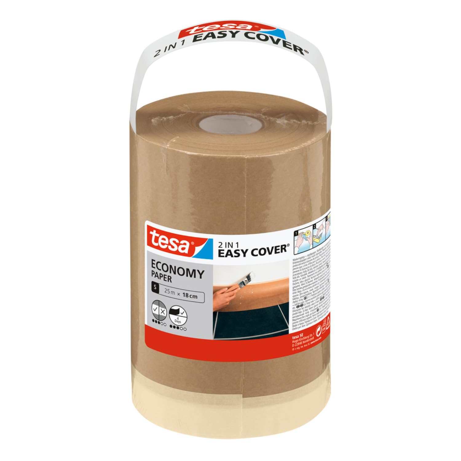 tesa Easy Cover Universal Paper - 2-in-1 afdekpapier met zelfklevende afplakband voor schilder- en renovatiewerk - 25 m x 18 cm,beige