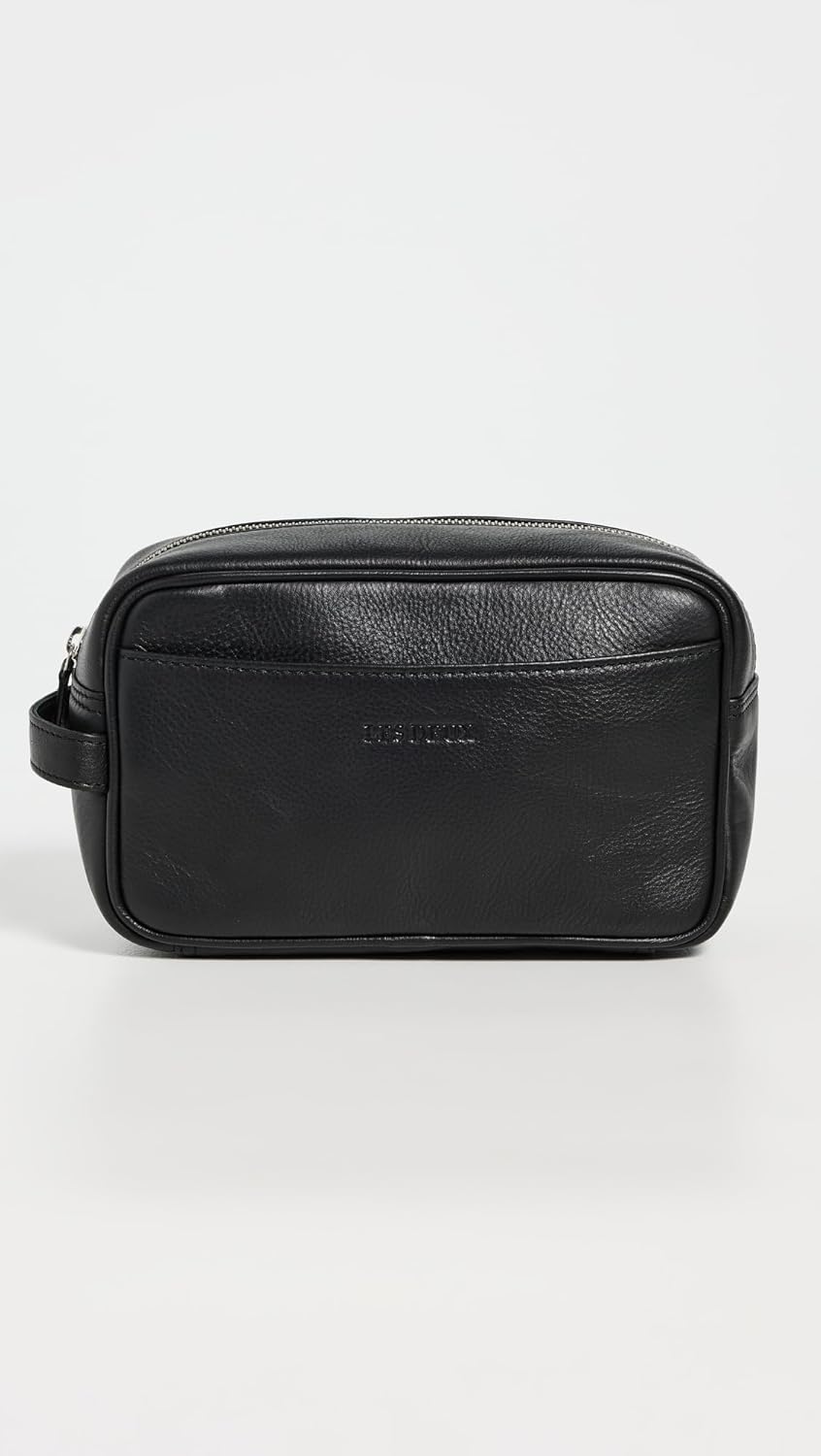 Les Deux Men's Faux Leather Wash Bag, Black/Black, One Size - Image 2
