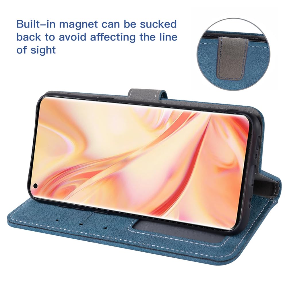 ELISORLI Phone Cover for OPPO Find X2 Pro Wallet Case Wrist Strap Slot Mobile Magnetic Leather Credit Card Holder Protective Folio Purse Stand Cell Accessories CPH2025 Girls Women Men Blue - Image 4