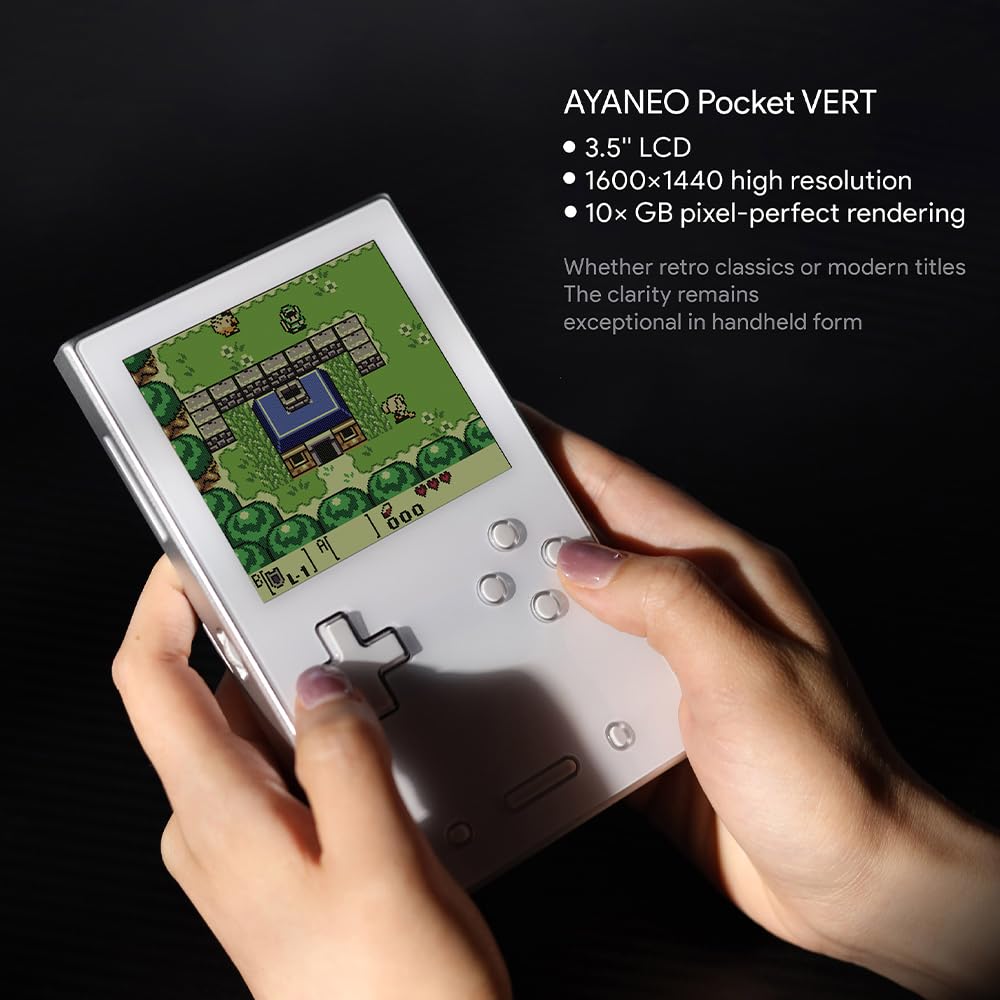 AYANEO Pocket VERT: console portatile retrò in formato verticale con Snapdragon 8+ Gen 1, display da 3,5 pollici a 60 Hz con 615 PPI e corpo in alluminio lavorato a CNC (Nero Mezzanotte, 8GB+128GB)