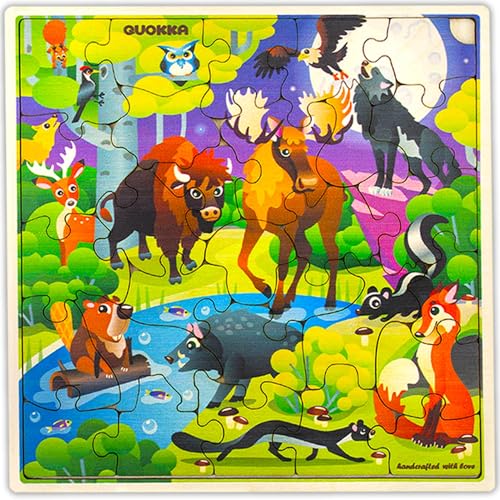 QUOKKA Wooden Wild Animals Puzzles for Kids Ages 3-5 – 28 Pieces Toddlers Kids Puzzles Ages 4-8 Year Olds – Wood Animal Toys for Children Games for Boys and Girls 6-8 yo