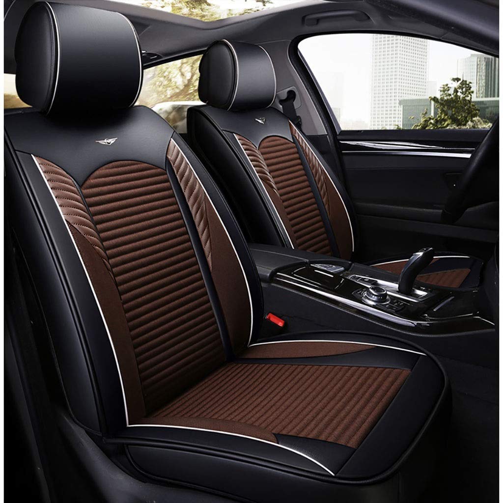 Car Seat Cover Leather Seat Covers, Front Back seat 5 Full Set Universal Linen Leather Seasons pad Compatible Airbag Seat Protectors (Black Brown),Black brown
