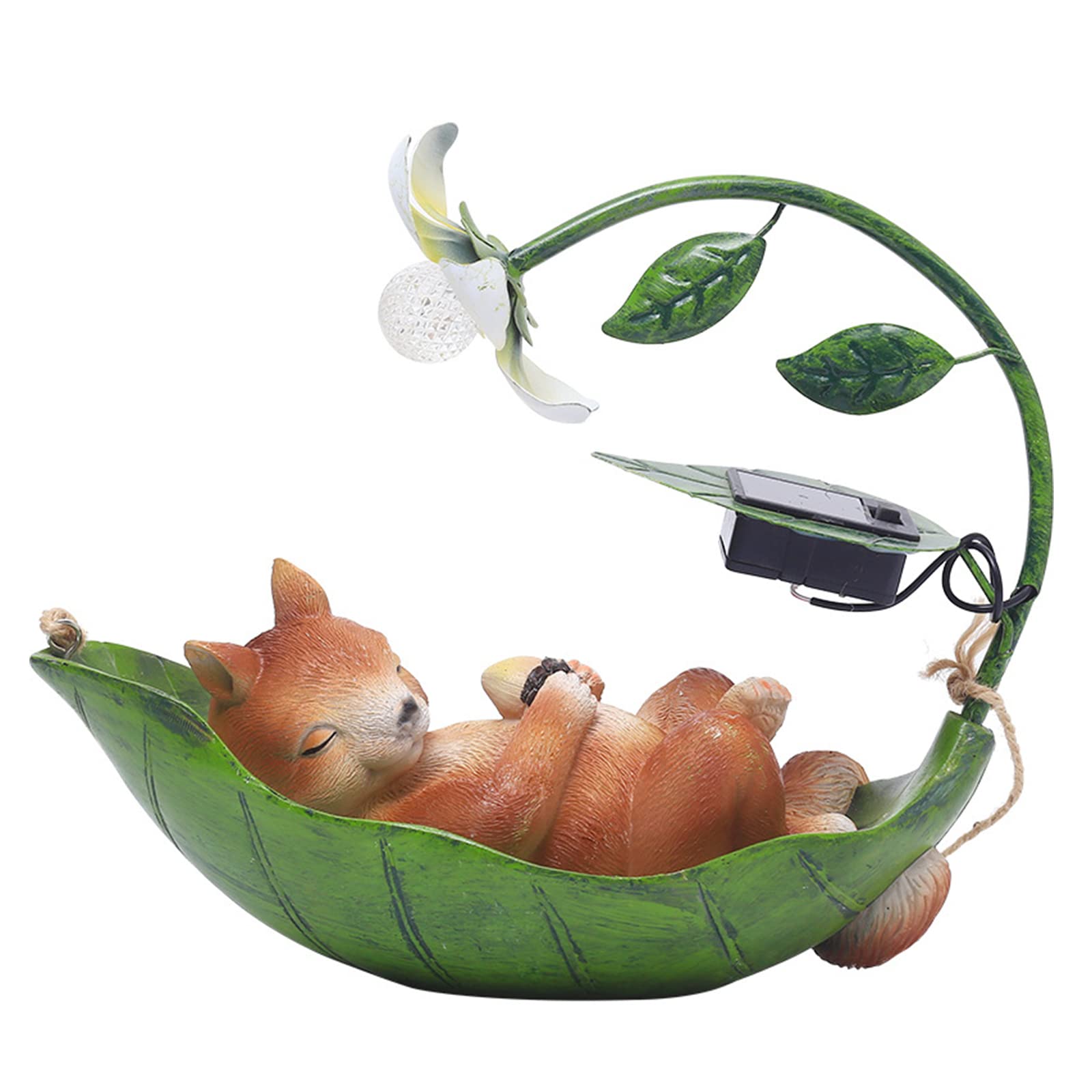 BomKra Solar Squirrel Statue Garden Ornaments Outdoor Decorations Resin Swing Animal Hanging Decor with Flower, Animal Figurine for Yard Lawn Garden Home Decoration Gift