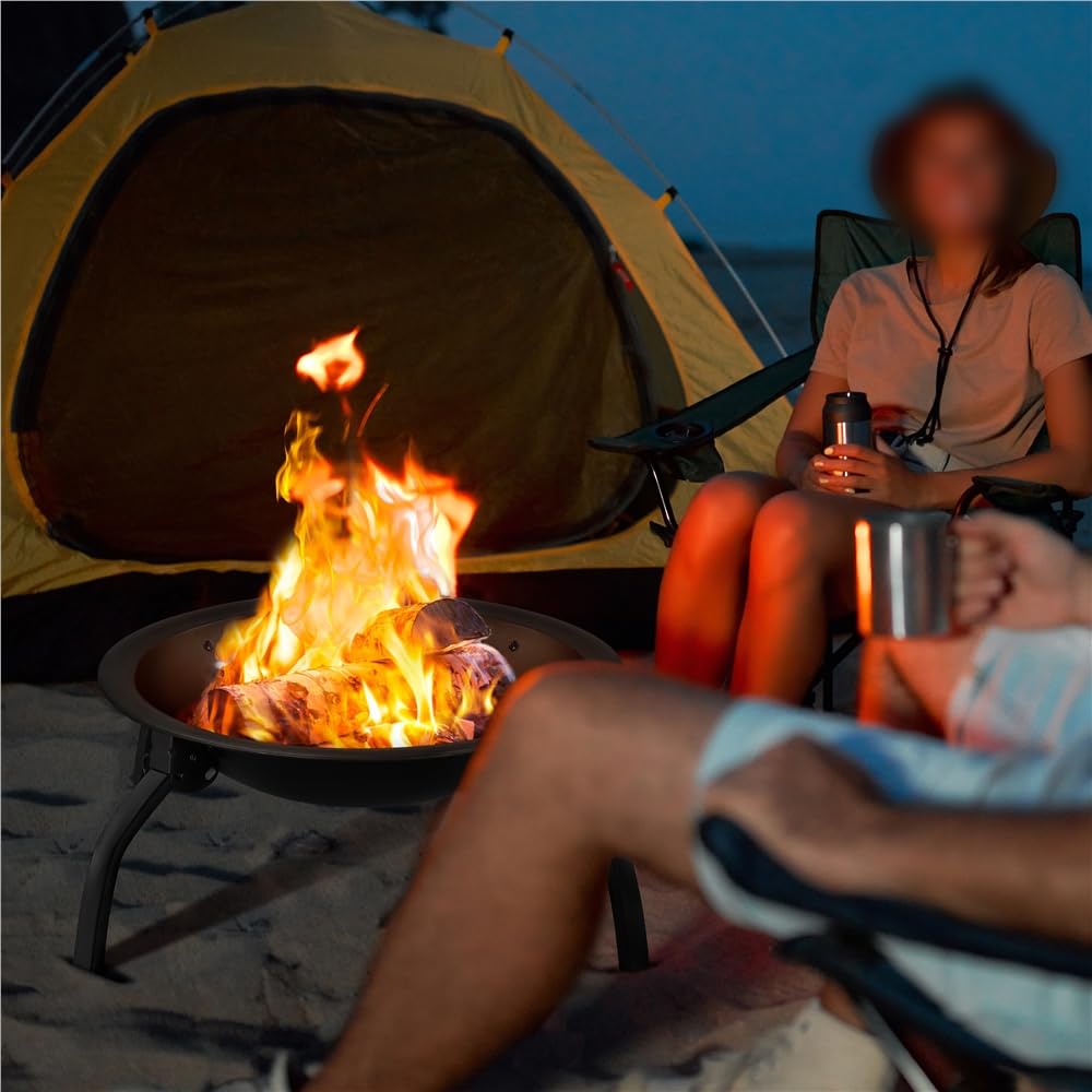 Yaheetech Brasero Exterior para Jardín Portátil y Plegable Chimenea para Carbon con Atizador Bolsa Transporte para Hogueras Terraza Camping al Aire Libre 54x38,5cm Redondo Metal Negro