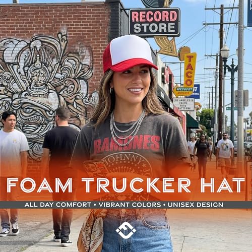 Image of Funky Junque Blank Mesh Foam Lightweight Snapback Trucker Hat | Lightweight Foam Trucker Hat with Breathable Mesh Back, Golf Beach and Street Style, Trendy Trucker Hats for Men