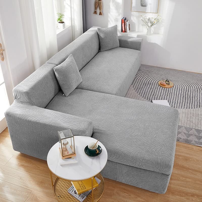 JHLP Waterproof Sofa Cover L Shape Slipcovers - Jacquard Stretch Dustproof Furniture Protectors for L-Shaped Couch with Chaise Lounge in Living Room - Solid Corner Covers included