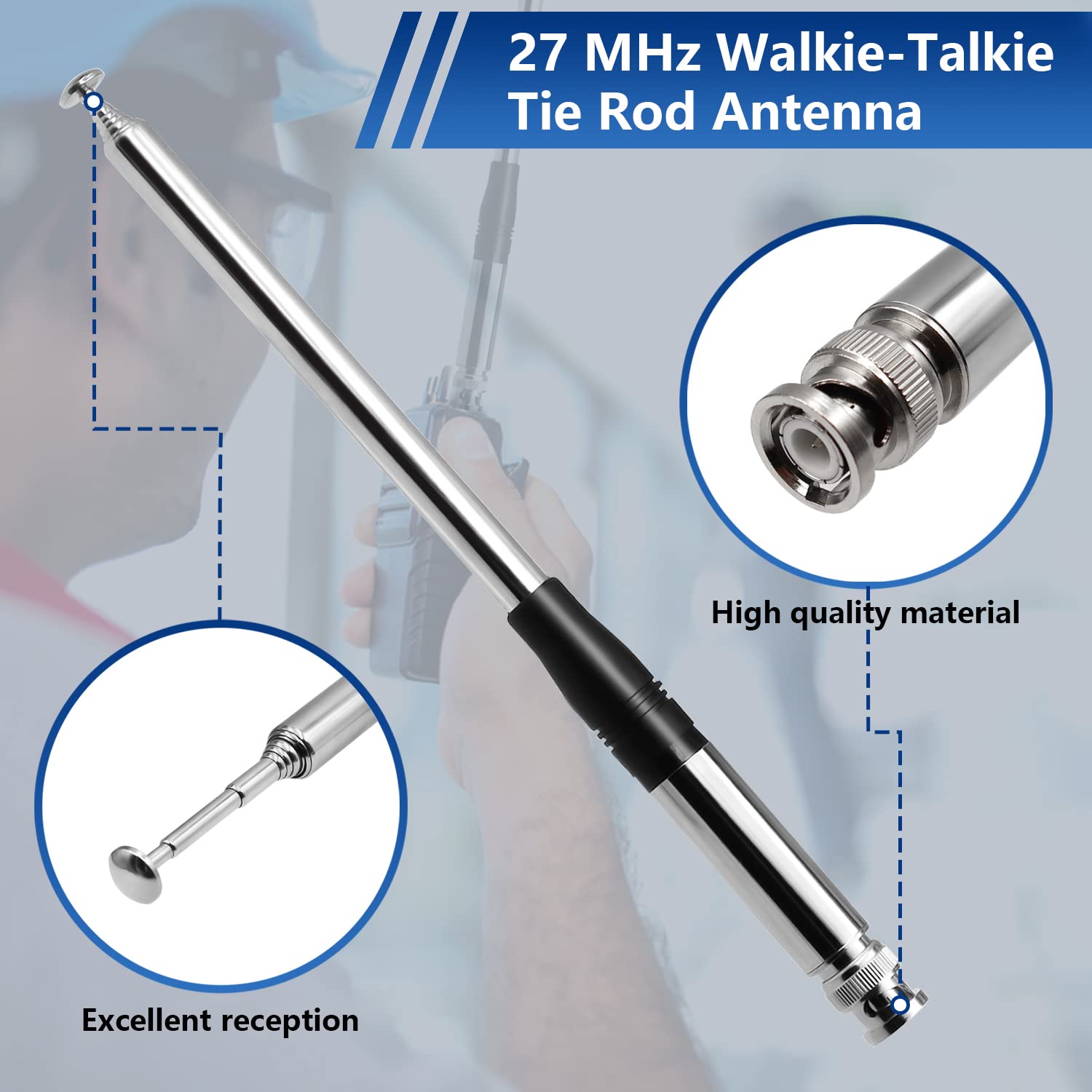 Antenna Telescopica 27MHz BNC 23/130cm Per Walkie Talkie CB Portatile