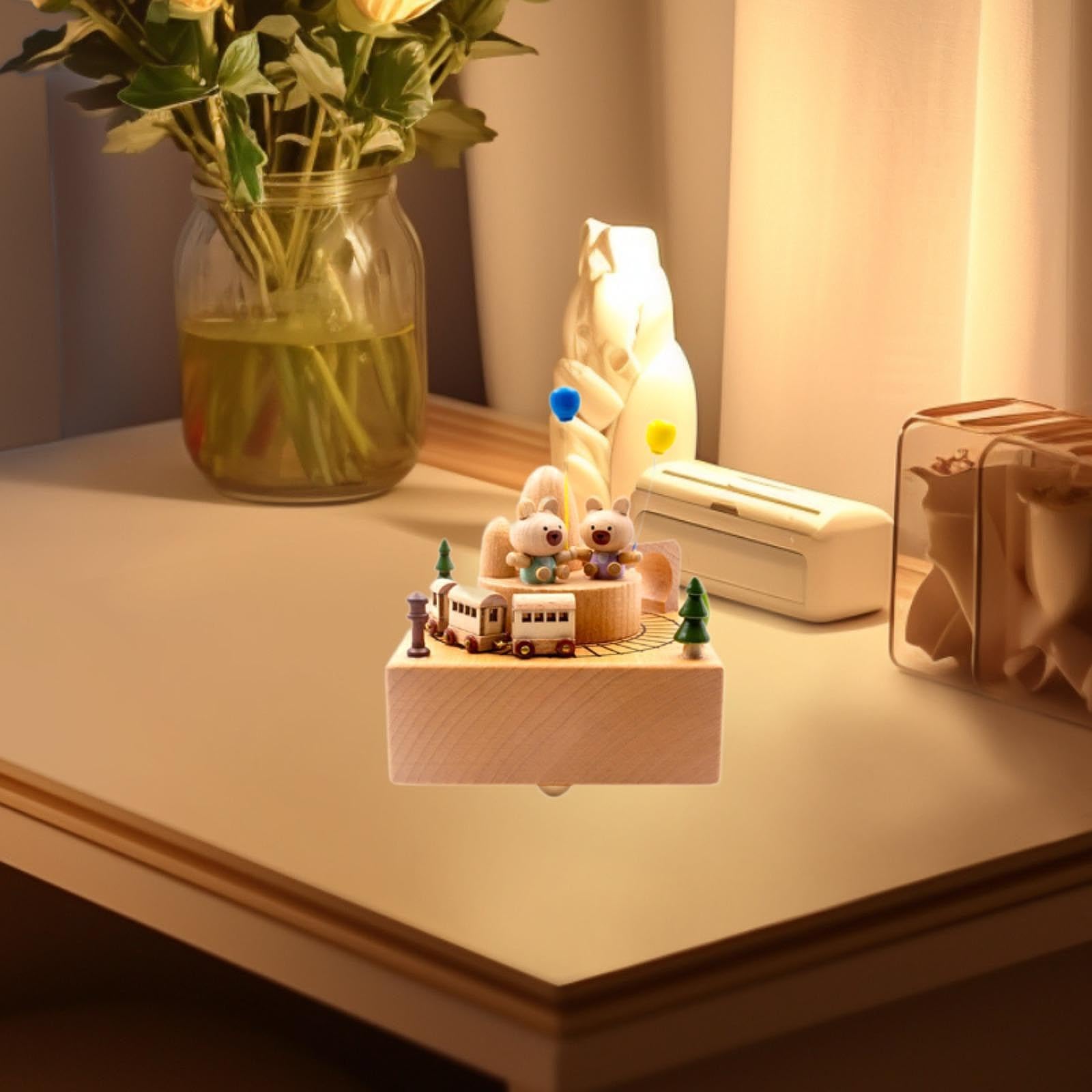 Caja Musical con Tren, Adorno de Escritorio Coleccionable para El Hogar.