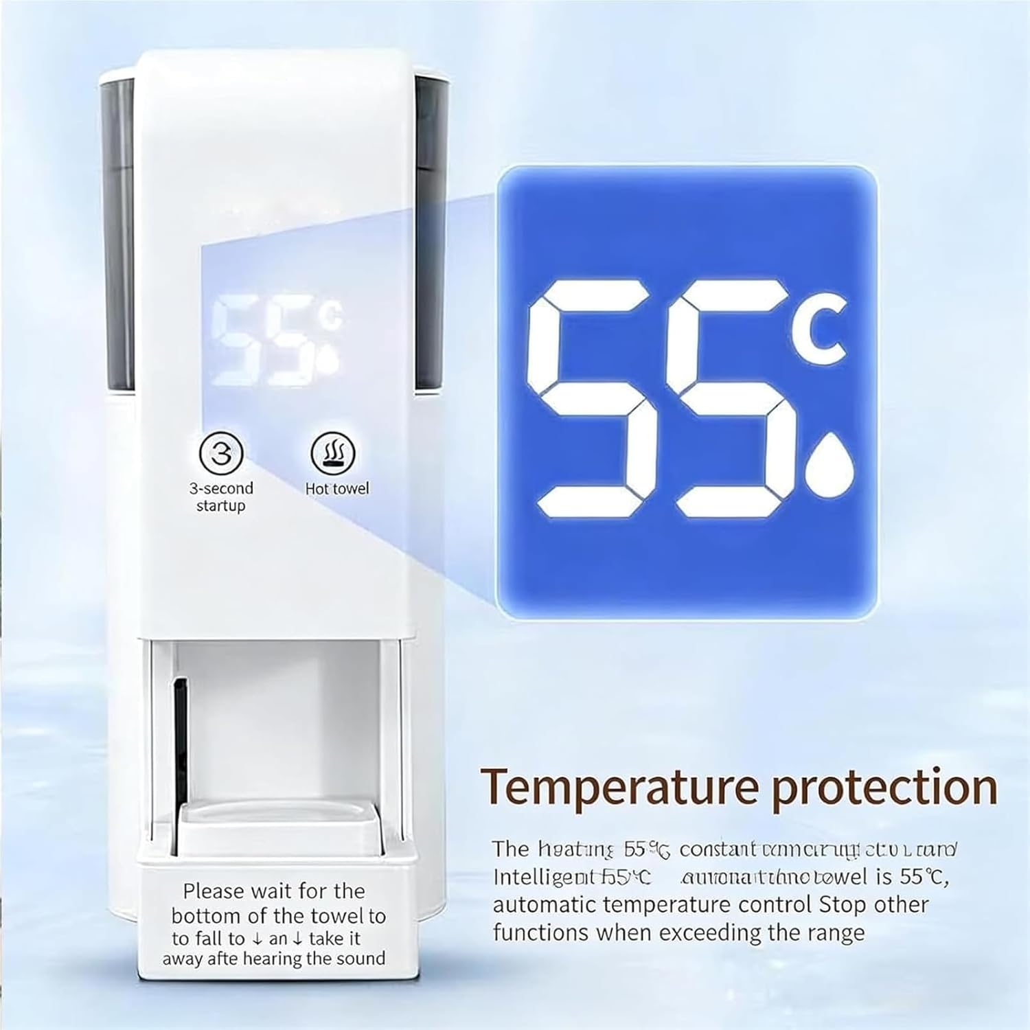 Hot Towel Dispenser, Automatic Towel Heater Machine with 500 ML Water Tank, Disposable Warmer with Double Alert, 55°C Temperature for Facial Care and Professional Use