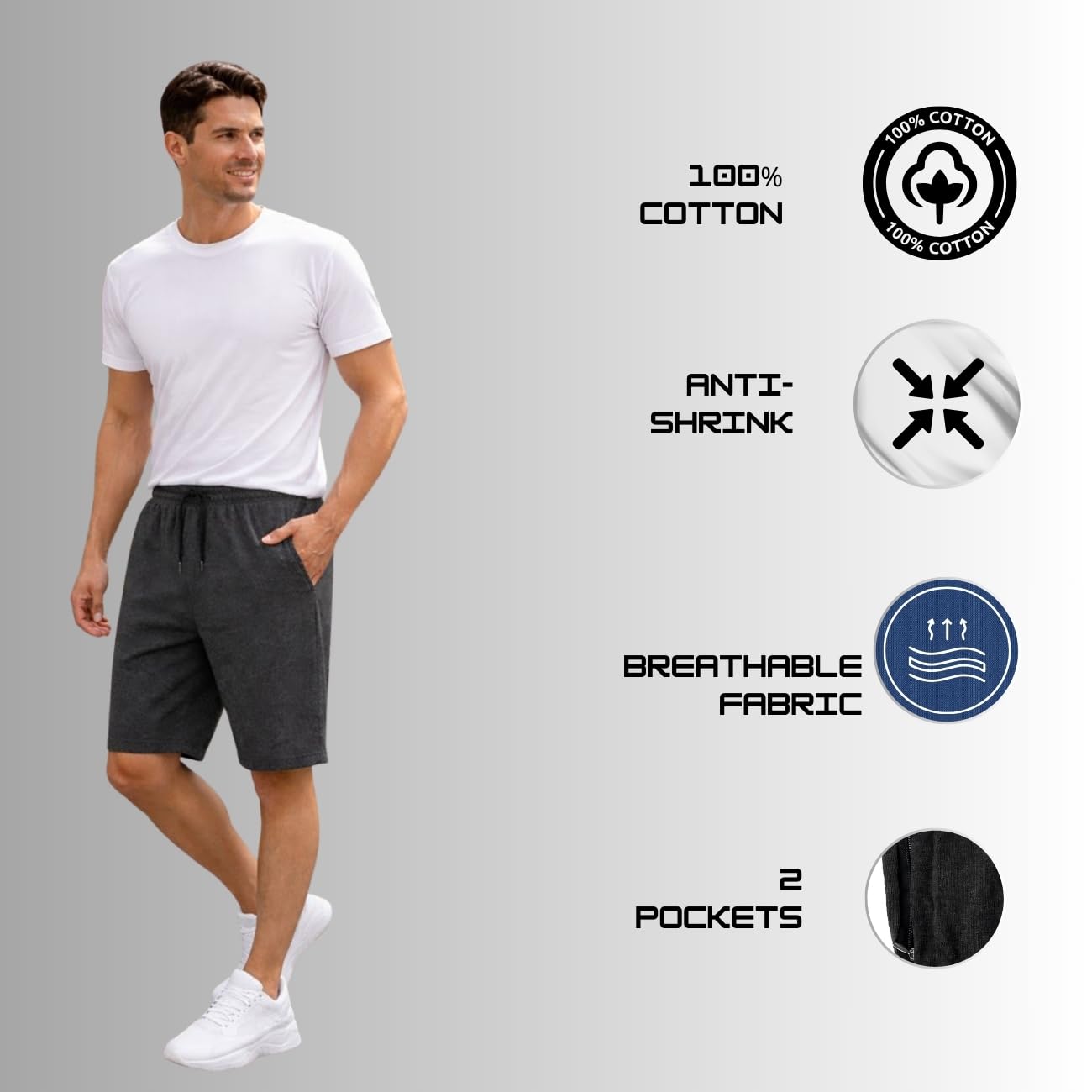 KART BLACK Pantalones cortos de algodón hasta la rodilla para hombre de talla grande (M, L, XL, XXL, 3XL, 4XL, 5XL), ropa de noche casual, pantalones cortos para hombre
