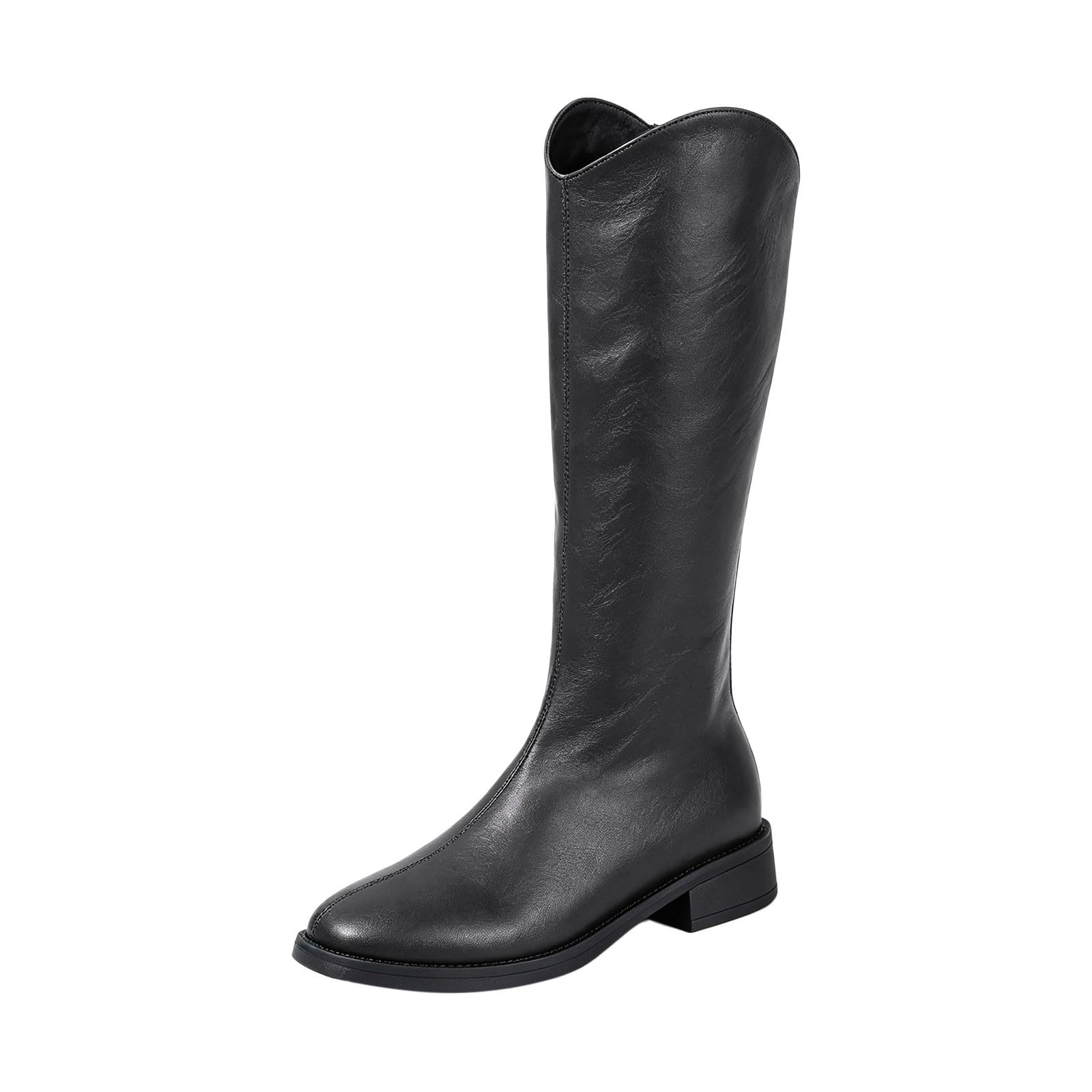 Botas de Invierno Mujer Botas Altas hasta la Rodilla con tacón Grueso, Punta Redonda y Cremallera Trasera. Calzado Liso para otoño/Invierno.