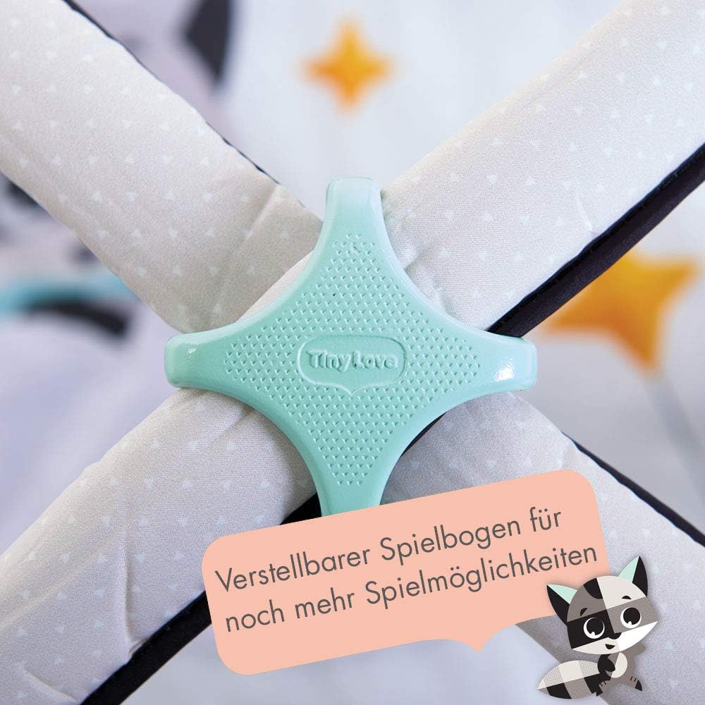 Tiny Love Black & White Gymini, 2-in-1 Spielmatte Baby mit Musik, 0+ Monate, Spieldecke Baby, 18 Aktivitäten, interaktive Musikspielfigur, kontrastreiches Babybuch, verstellbare Bögen, Magical Tales