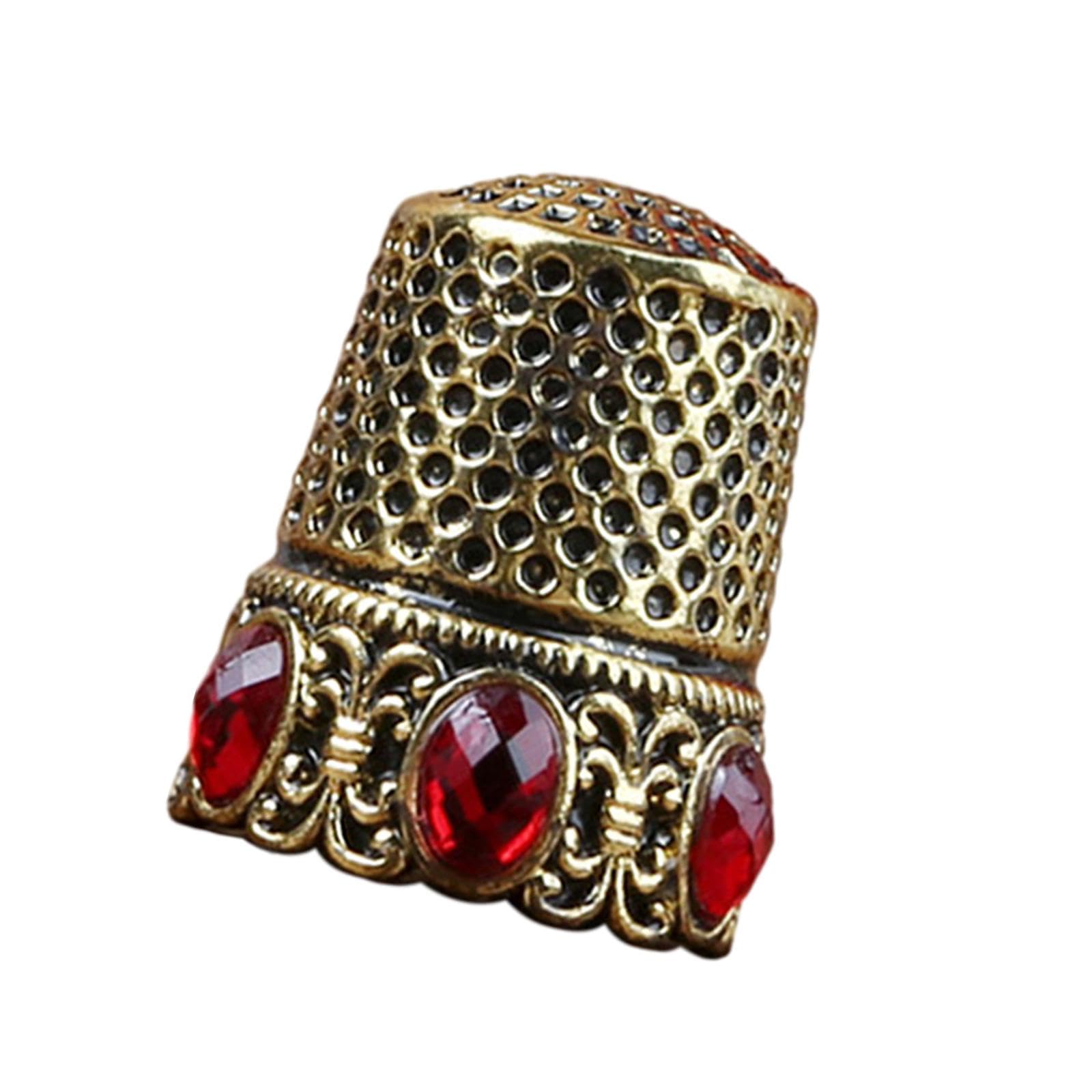 Juego de 10 dedales de costura duraderos para bordar, accesorios de bordado, cristal dorado, 1,5 x 1,5 x 2,5 cm