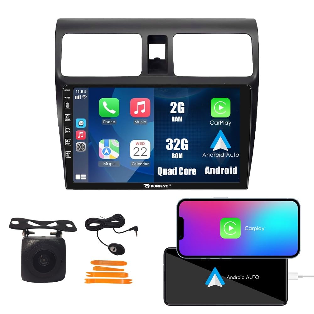 Kunfine Car CarPlay Android Auto Navigation Stereo GPS Radio Reverse Camera Display 10" IPS Touchscreen Headunit Tablet Pad Media Player for Suzuki