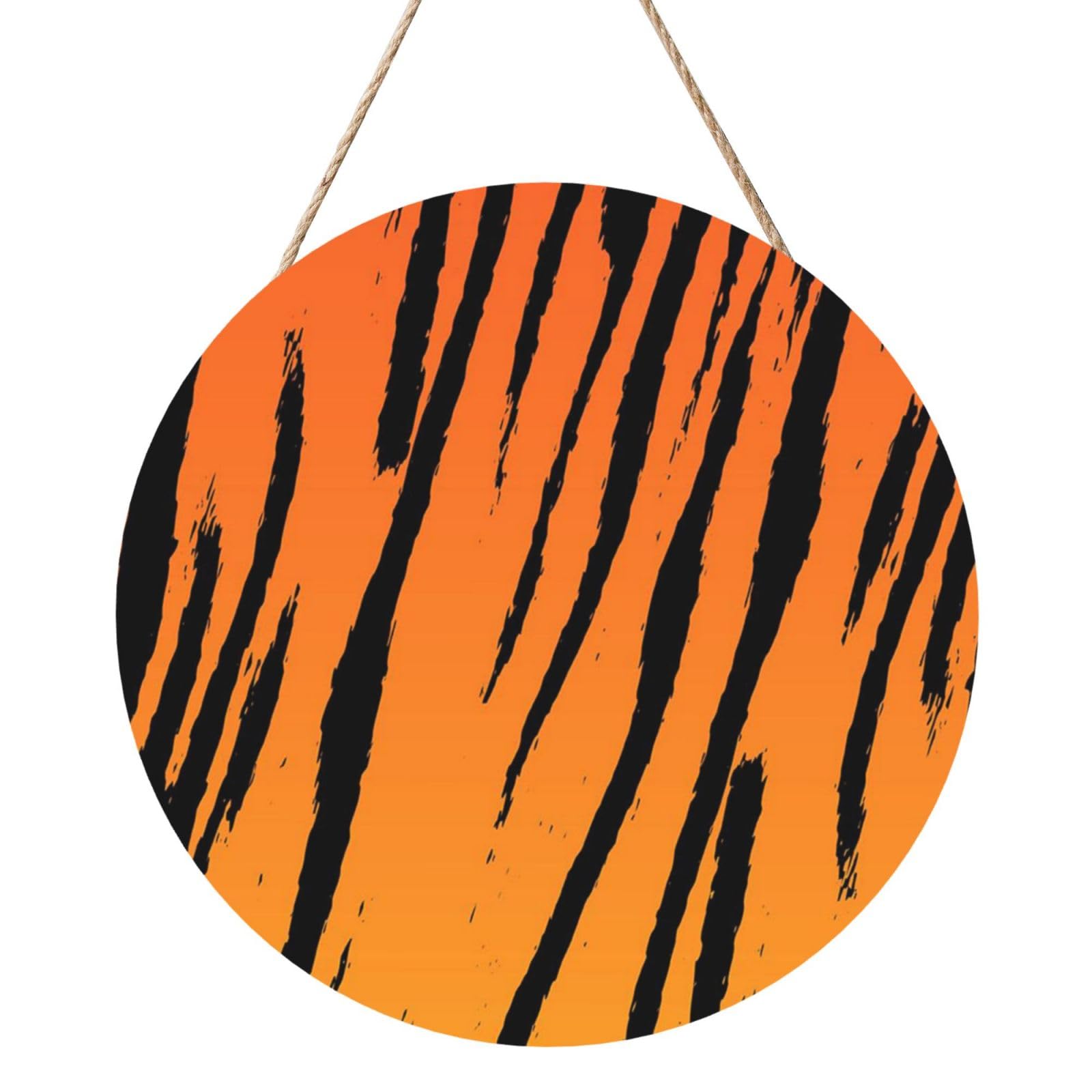 InOmak Tiger Stripe Print, Round Wood Panel Painting 12 in, Wall Hanging Painting For Home
