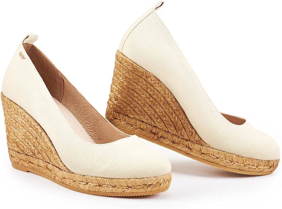 Viscata Marquesa Espadrille Canvas Wedges Spain Handmade 3 Heel Women's Pumps with Breathable Organic Cotton Canvas and 100% Natural Jute Midsole for All Occasions: Casual, Work, Party 5 Beige