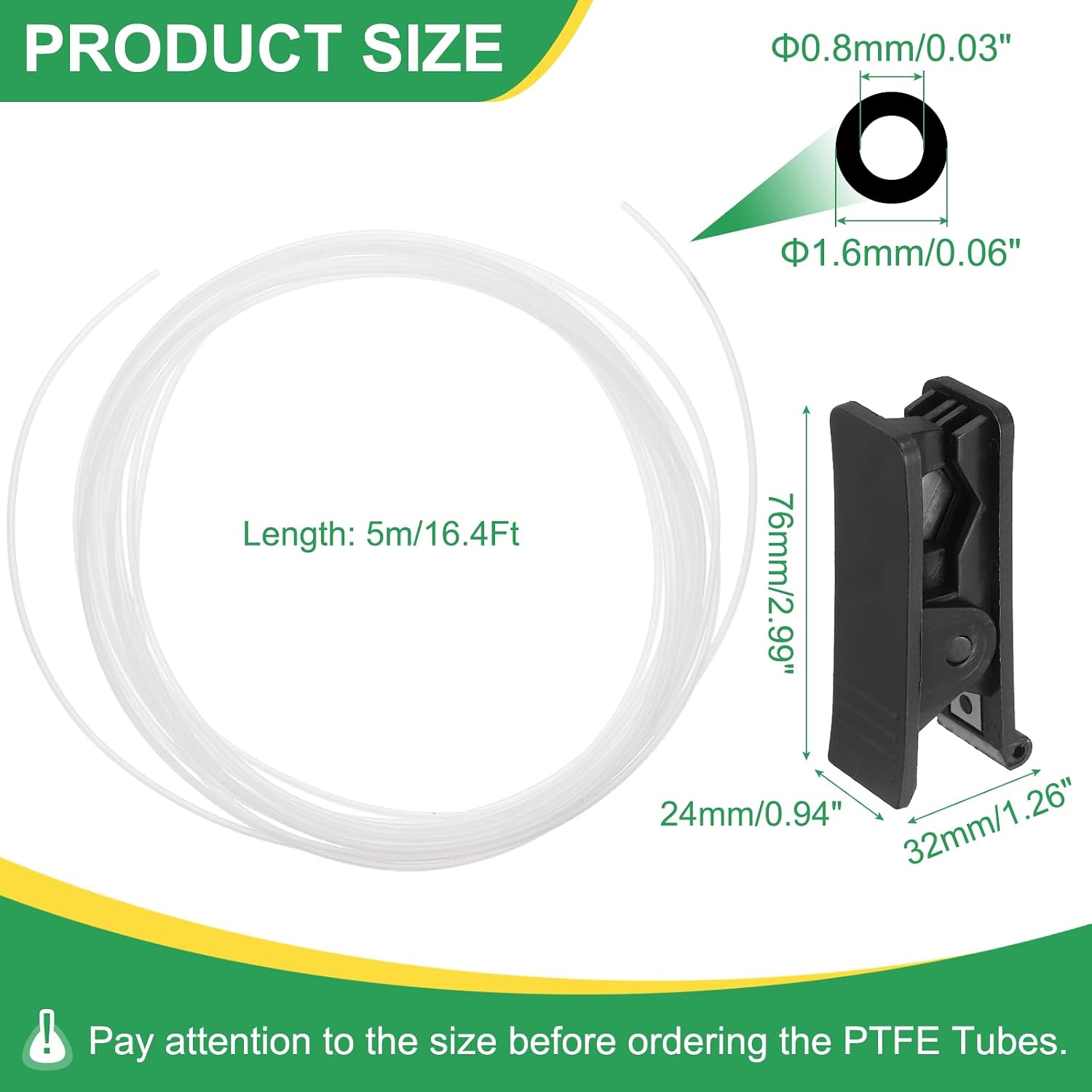MECCANIXITY 16.4 ft PTFE Tubing, 0.8mm ID x 1.6mm OD PTFE Tube Kit Low Friction with Black Tubing Cutter for Most 3D Printer Filament(White)