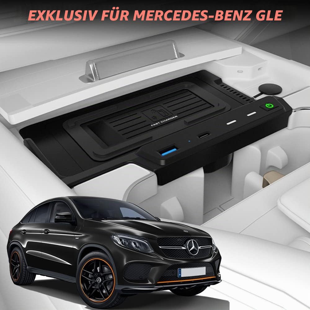 Kabelloses Ladegerät Auto für Mercedes-Benz GLE AMG-GLE Coupé 2020-2022 Alle Modelle, 15W Schnellladendes Handy-Ladegerät für Mercedes-Benz W167 GLE 350/450 AMG GLE 53/53 Coupé/63 S Zubehör