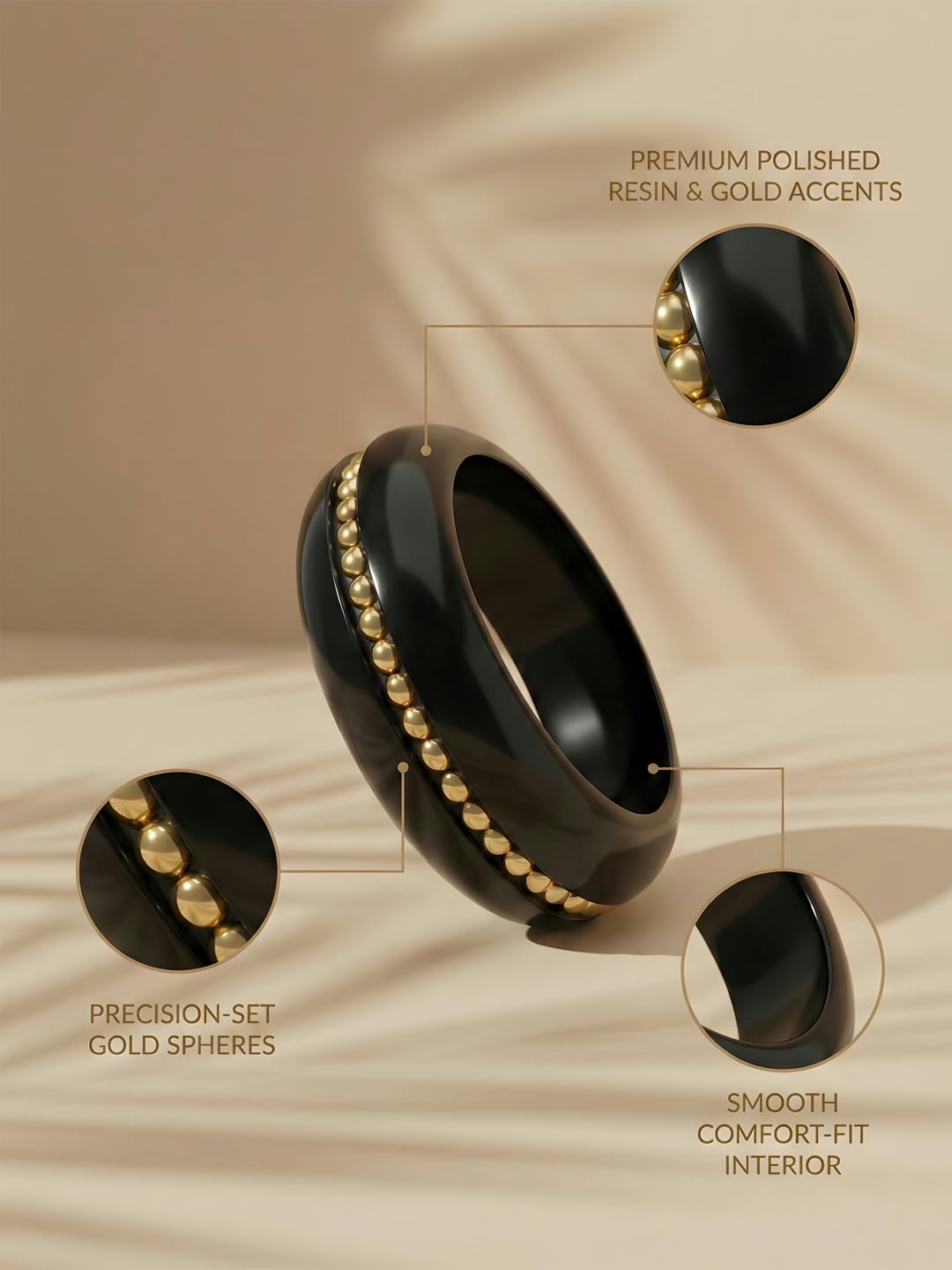 Adiva Black Glossy Acrylic Resin Statement Bangle with Gold Bead Detailing for Women & Girls | Western Style Fashion Bangle Bracelet | Lightweight Designer Jewellery, Party & Festive 4
