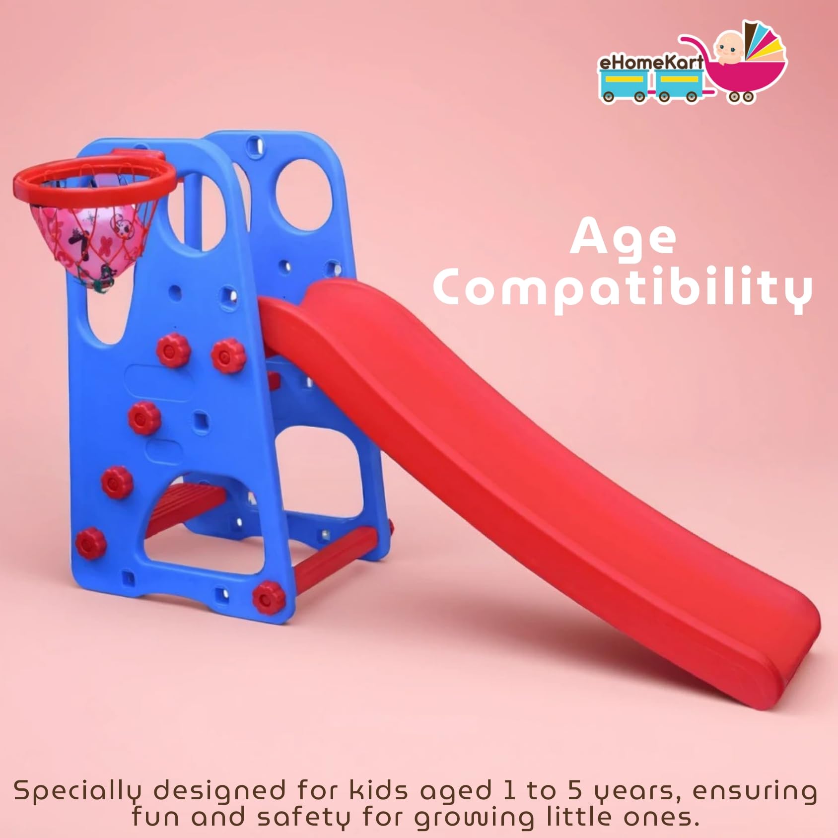 HerHome Slide for Kids - Playgro NEW Senior Garden Slider with Two Slope Options and Basket Ball Slider - for Home, Indoor or Outdoor 3