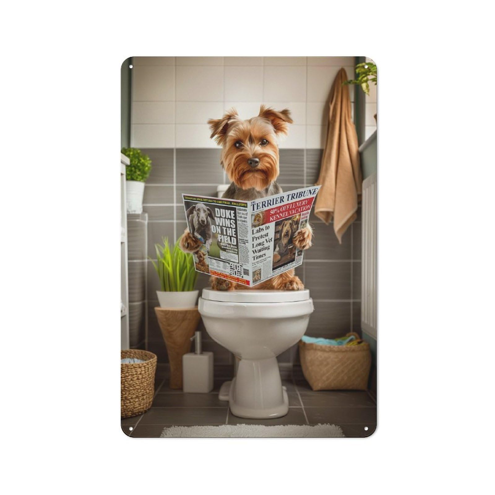 Junmoney Yorkshire Terrier Toilet Tin Wall Plaque 30X20cm With For Hobby Room Or Studio, For Metal Sign Collectors, For Kitchen And Home Bar Decor