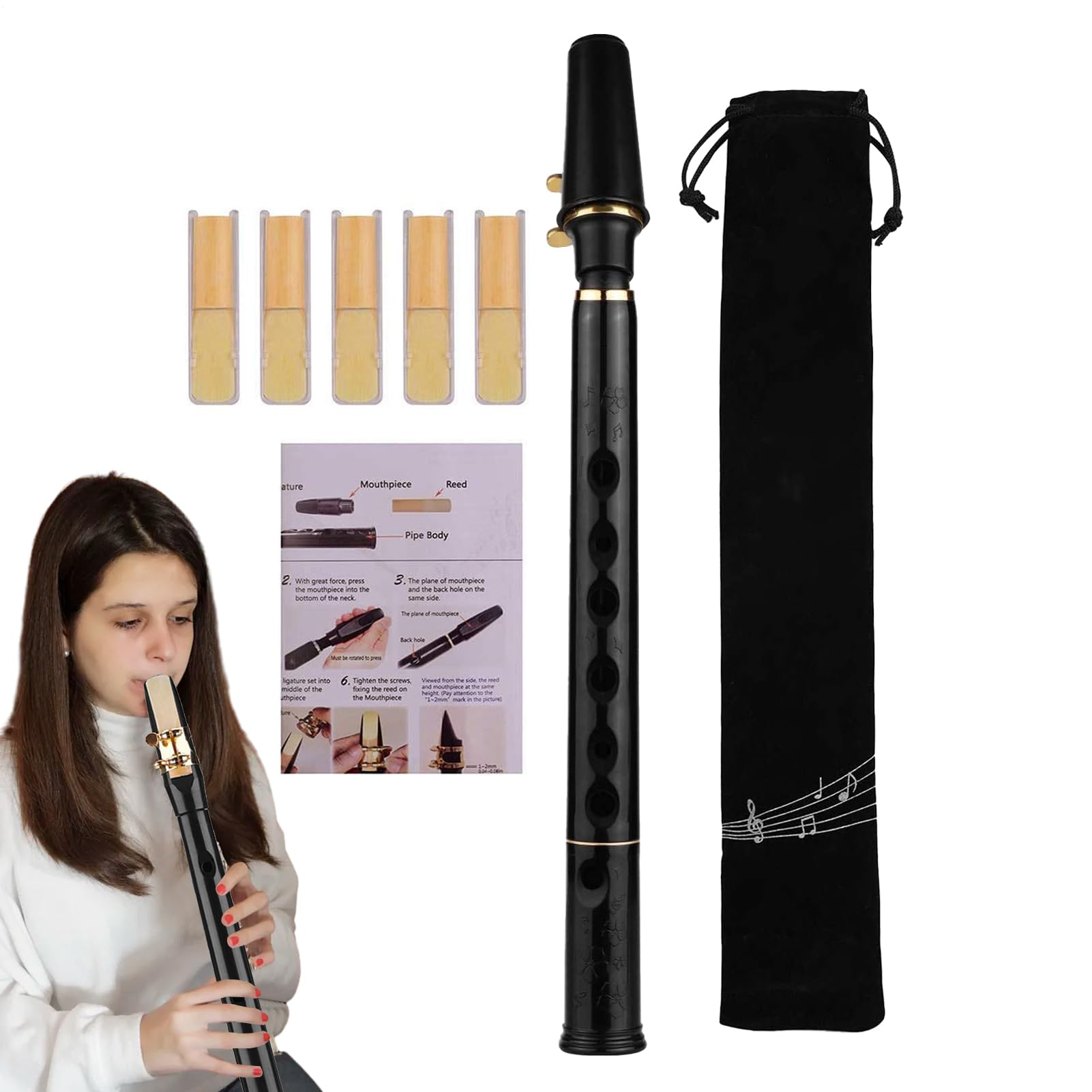 Saxofón de bolsillo de viaje, saxofón de bolsillo Clave C de 8 hoyos | Instrumento de viento de madera para niños Amateurs Amateurs Music Lovers, herramienta de práctica compacta co
