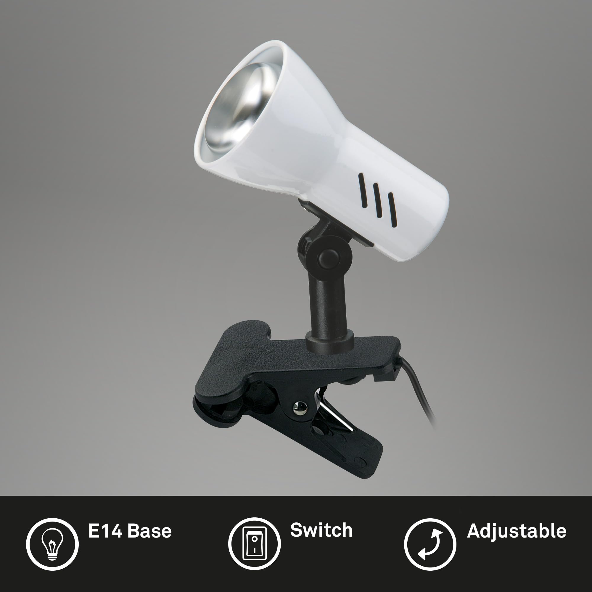 BRILONER - Lampka nocna, lampa biurkowa, lampa stołowa, lampa do czytania, klips do książek, lampa zaciskowa, obrotowa, włącznik na sznurek, biała