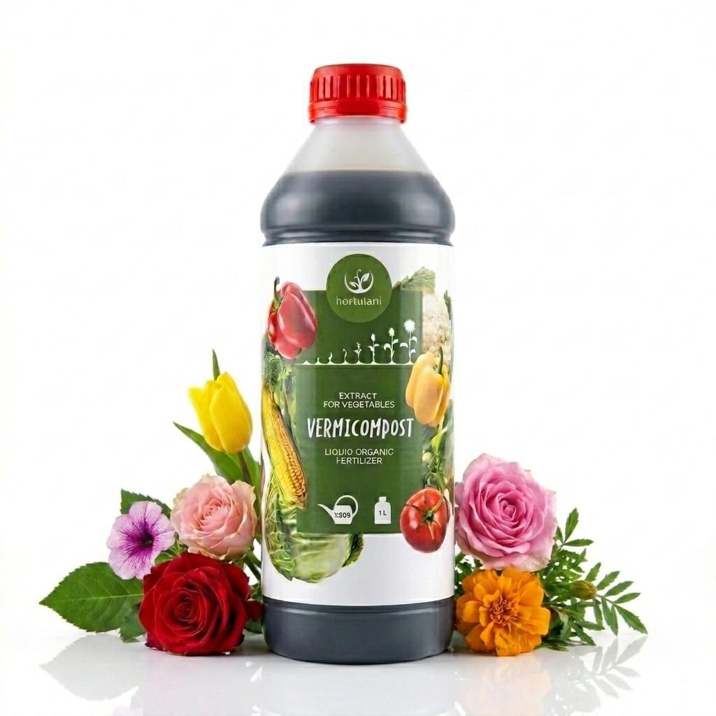 Hortulani Vermicompost Extract for Flowers: Worm Castings Liquid Fertiliser for Indoor & Outdoor Plants, Rich Plant Nutrients for Abundant Blooms, Cut Flower Food (1,0l)