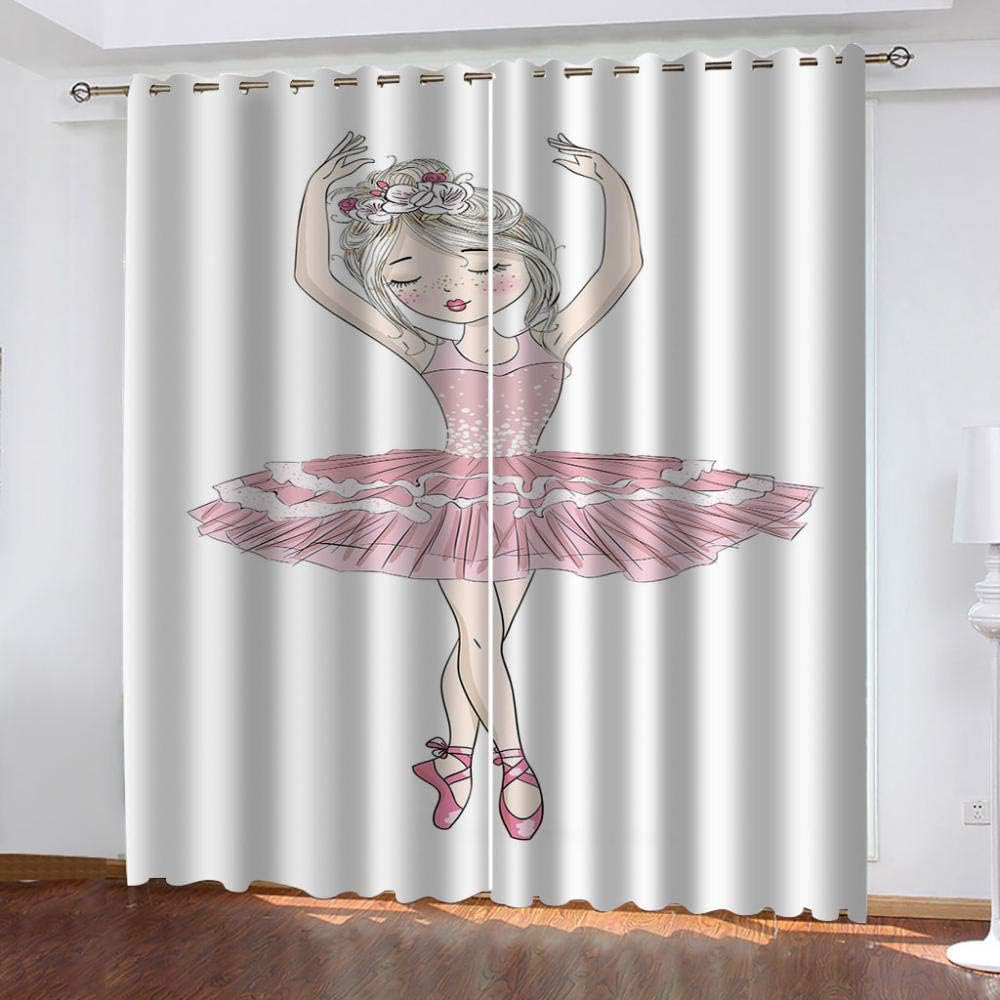 QHDHGR Cortinas Opacas Rosa y niña de Ballet Térmicas Aislantes Frío Calor Reduccion Ruido Proteccion Intimidad para Habitación Juvenil Infantiles con Ojales, Tamaño:220 x 215 cm(An x Al)