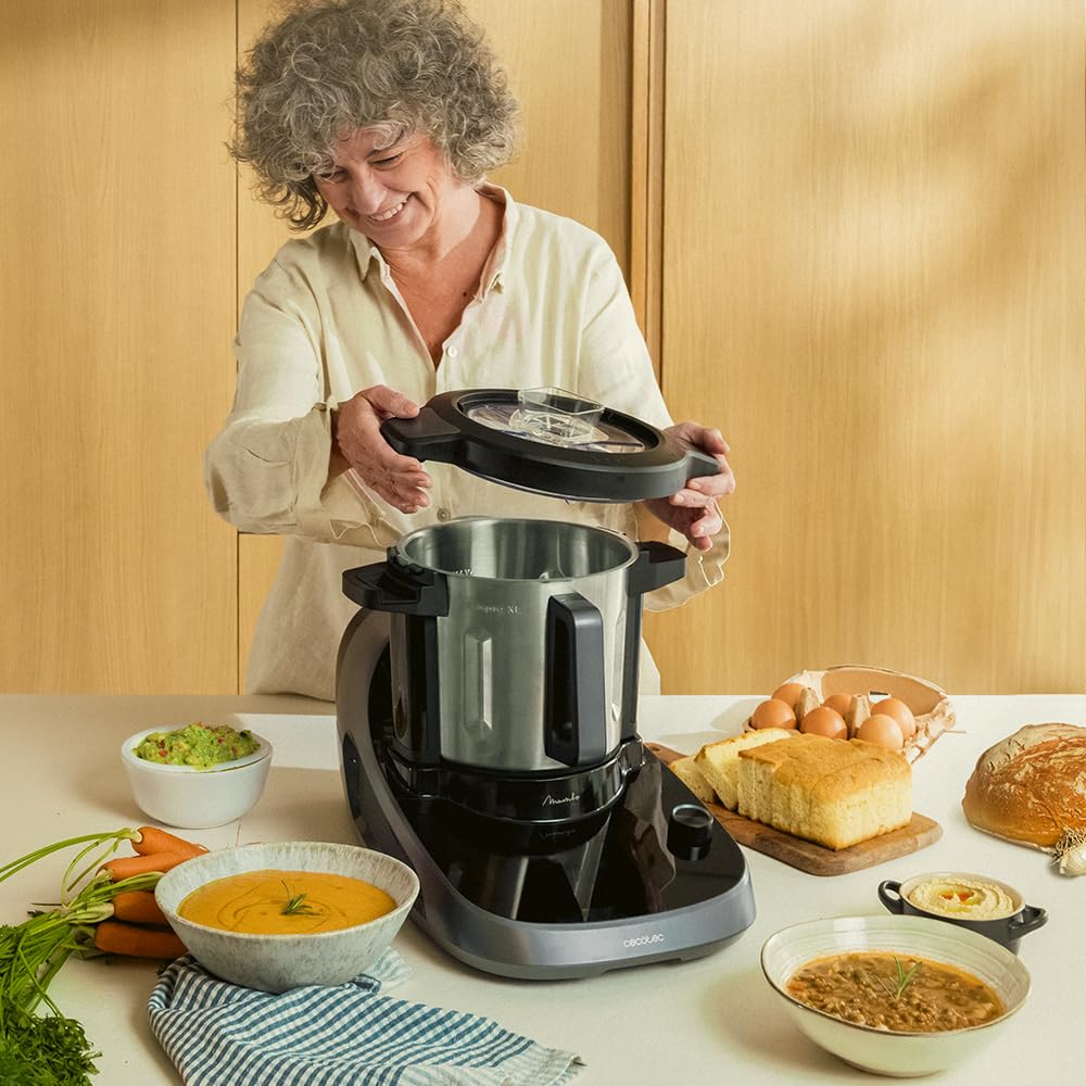 Cecotec Wielofunkcyjny robot kuchenny z dozownikiem żywności Mambo CooKing Total Gourmet. 2200 W, 45 funkcji, tysiące przepisów z przewodnikiem, unikalny słoik 5L i 5L Victory Dzbanek, akcesoria