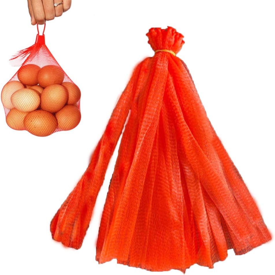 100 Pack 20'' Mesh Nylon Netting with Loop-Style Closures, Red Reusable Nylon Mesh Net Produce Grocery Toys Fruits Vegetables Storage Poly Bags, Seafood Bag (100, Red)