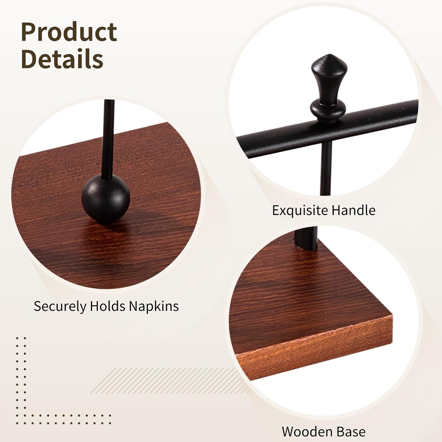 2 Pcs Wooden Base Napkin Holder, Elegant Black Metal with Aluminum Alloy Frame, Ideal for Indoor and Outdoor Use, Space-Saving Square Design, Perfect for Dining Tables and Picnics