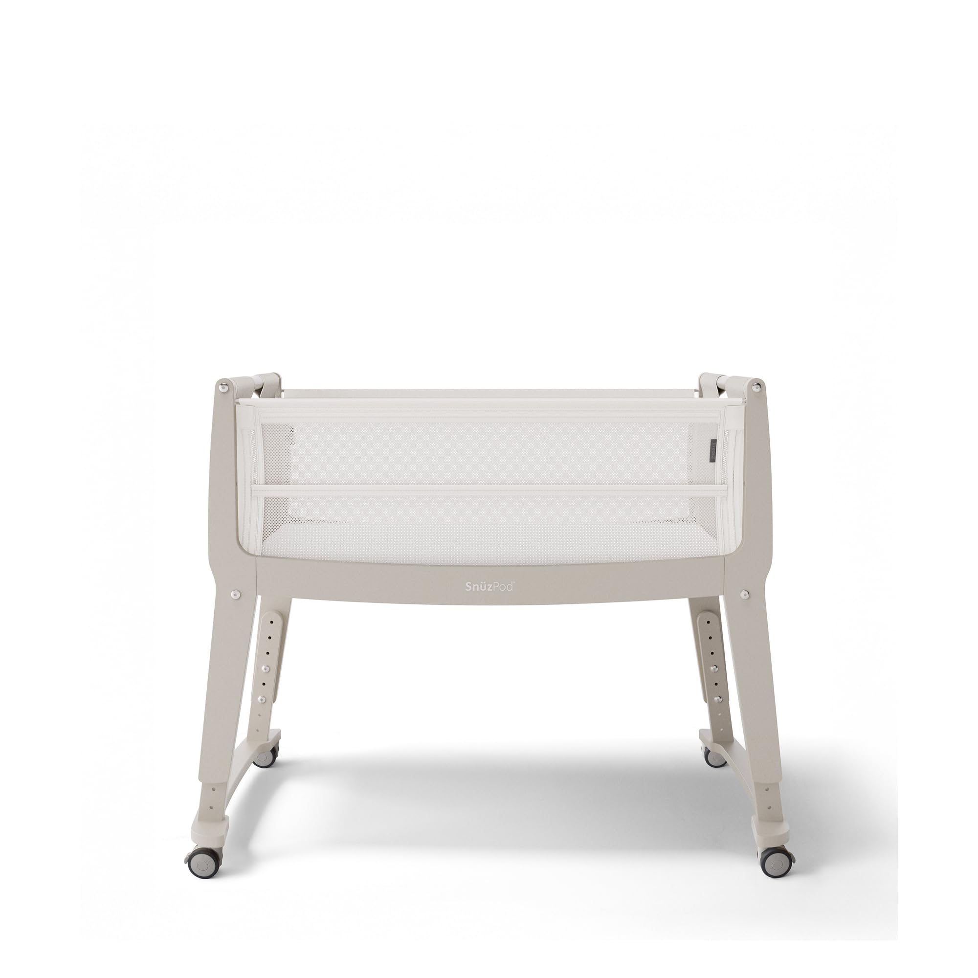 SnuzPod Studio Next to Me Crib, Baby Bed with Zip-Down Wall and 6 Height Settings, Includes Breathable Mattress and Wheels for Newborn (0-6 months), Oslo