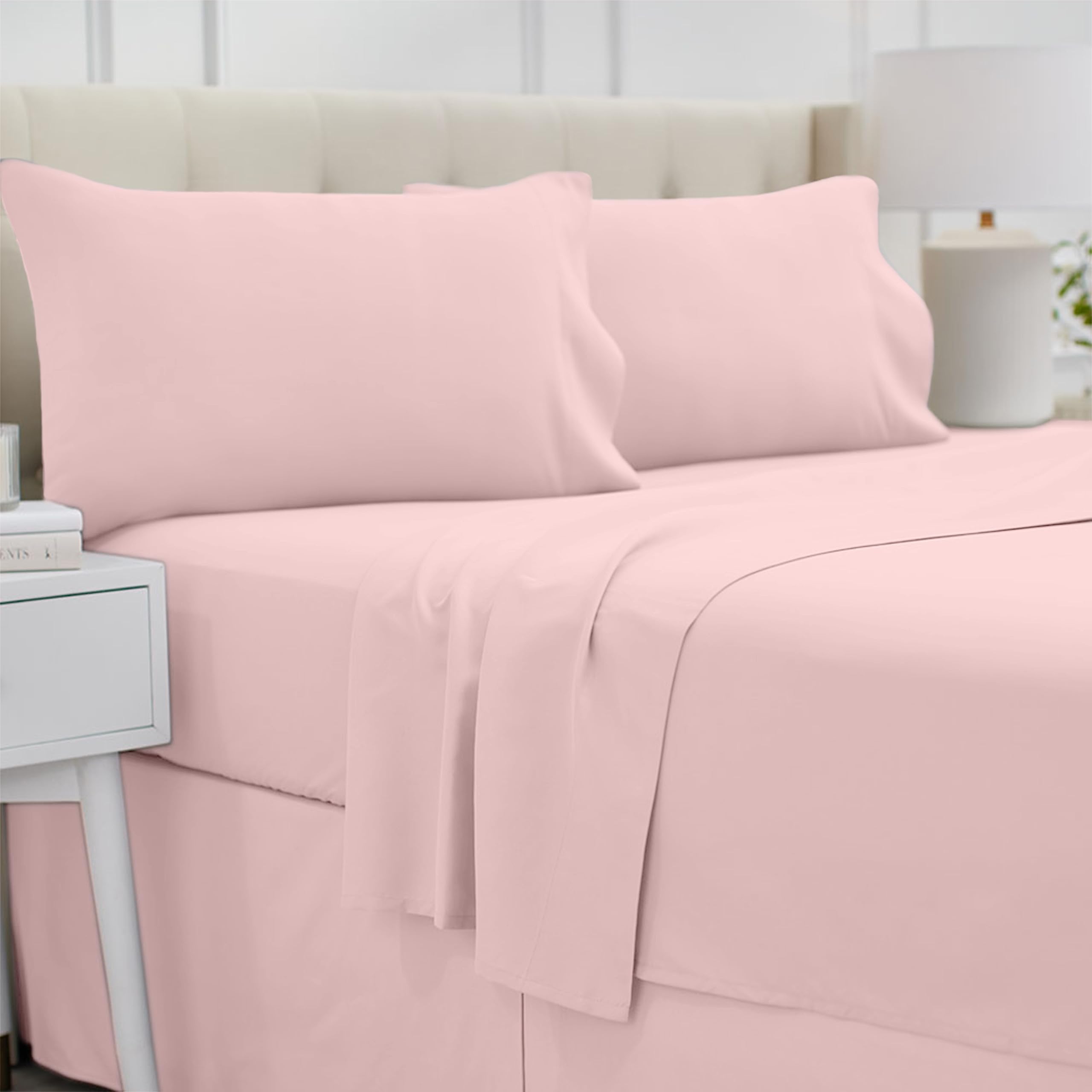 lalaLOOM Full Bed Sheet Set, Soft Microfiber Hotel Luxury Bedding, Extra Deep Pocket, 4 Piece Sheets and Pillowcase Sets, Breathable Wrinkle, Fade Resistant Easy Care Machine Washable Linen Light Pink